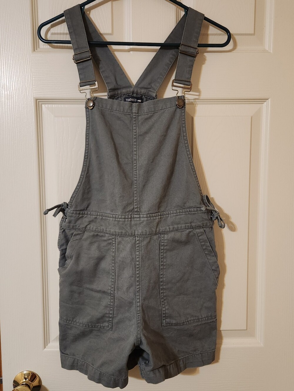TOAD&CO Women's Organic Cotton Army Green Shortall Overalls XS Pockets Tie Sides